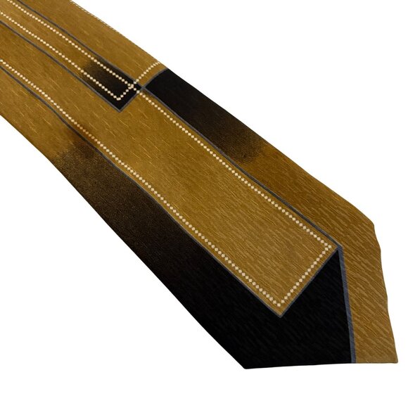 Irvine Park Gold Brown Black Silk Tie Handmade Mens Necktie Office Formal Gift - Picture 3 of 9
